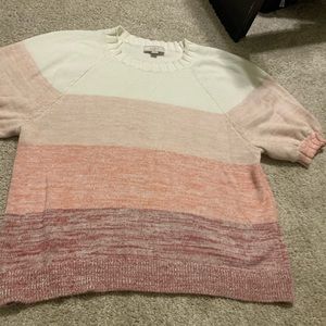 LOFT Women's Sweater in Cream and Pink Tones